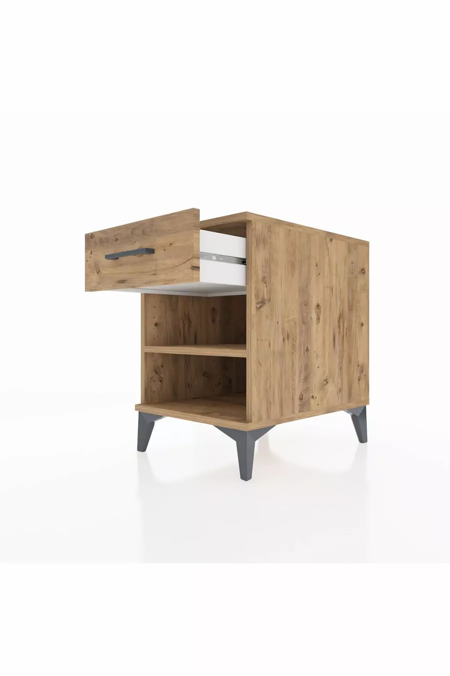 Table de chevet Kronos avec une étagère et un tiroir, pin-pin