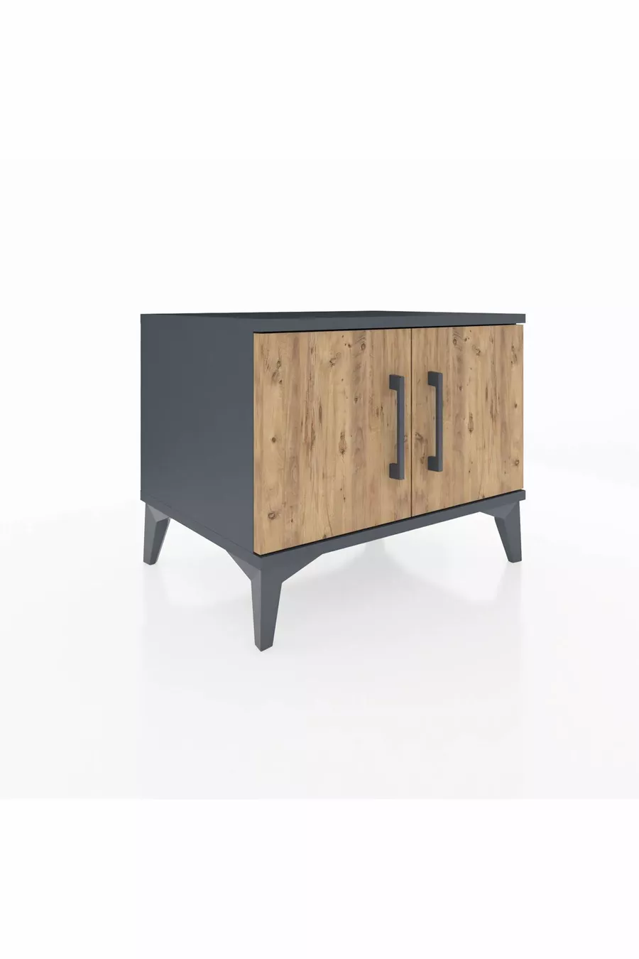 Table de chevet Hyperion à une étagère et deux portes Anthracite-Pin
