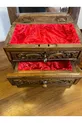 Coffre à deux tiroirs avec miroir et serrure en bois, hauteur cm