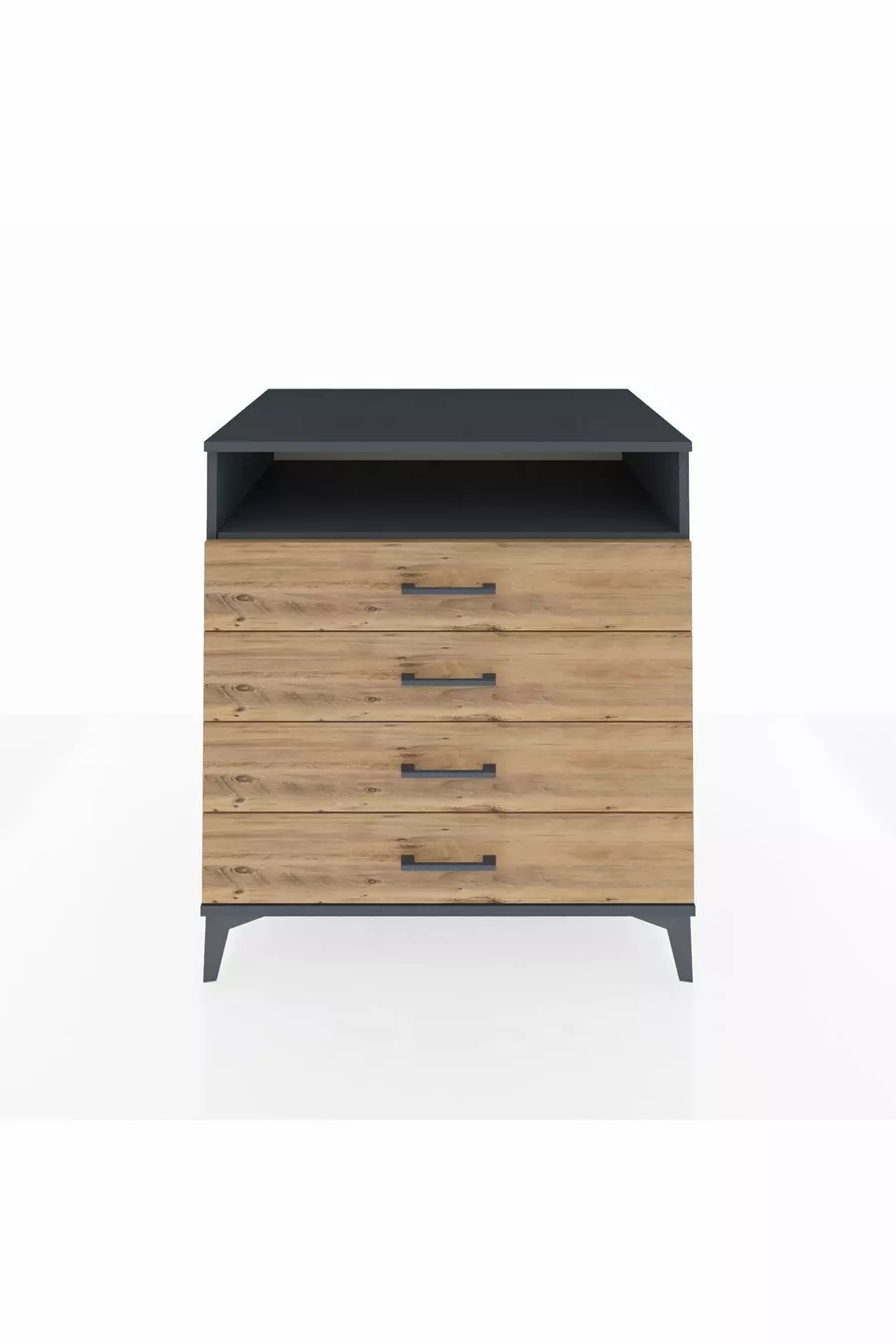 Commode Kronos à une étagère et 4 tiroirs Anthracite-Bois de pin