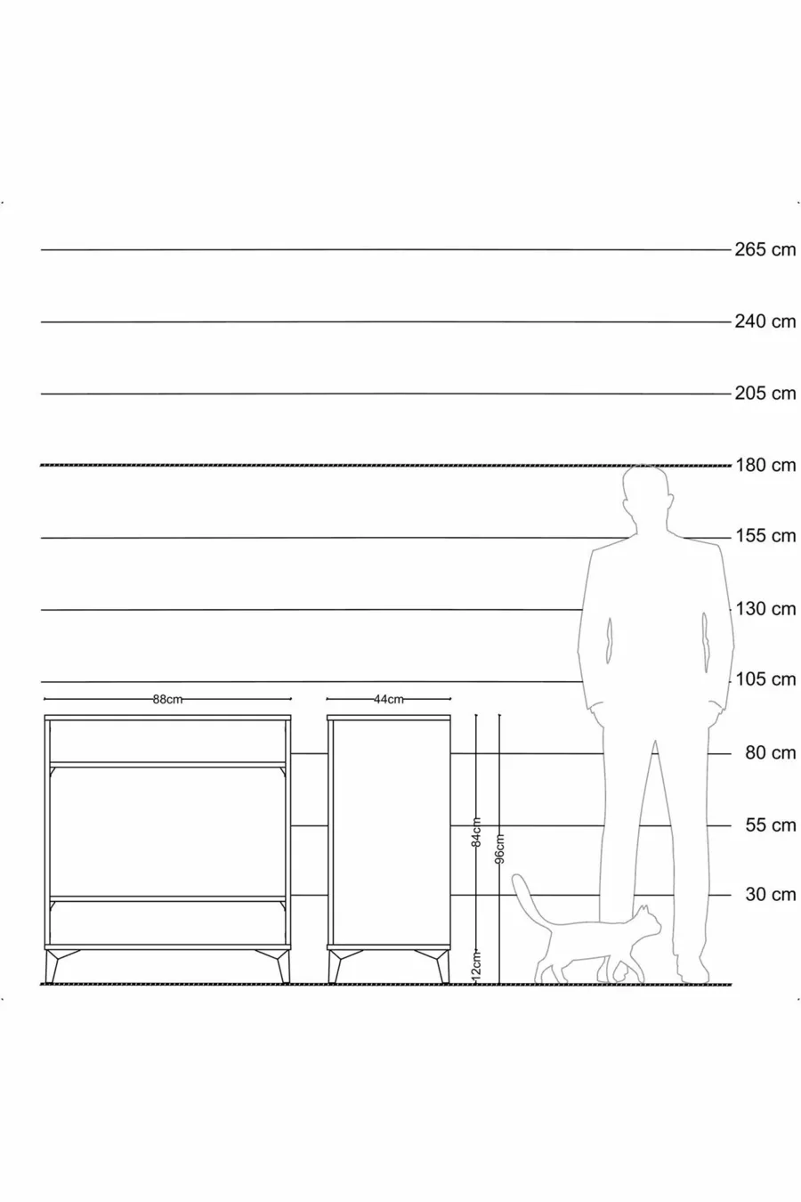Commode Hyperion à 2 étagères en pin et travertin