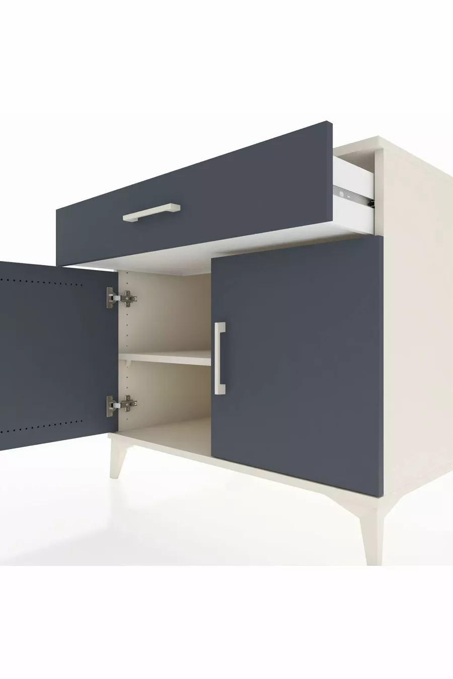 Kronos Commode avec une étagère, un tiroir et deux portes, Pierre de Lune-Anthracite
