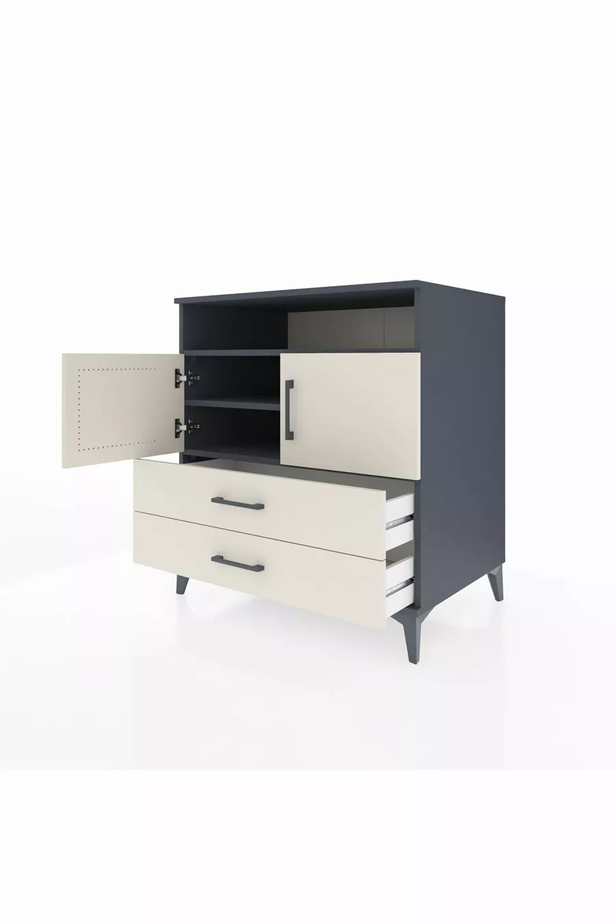 Commode Kronos avec 3 étagères, 2 tiroirs et 2 portes, Anthracite-Sable