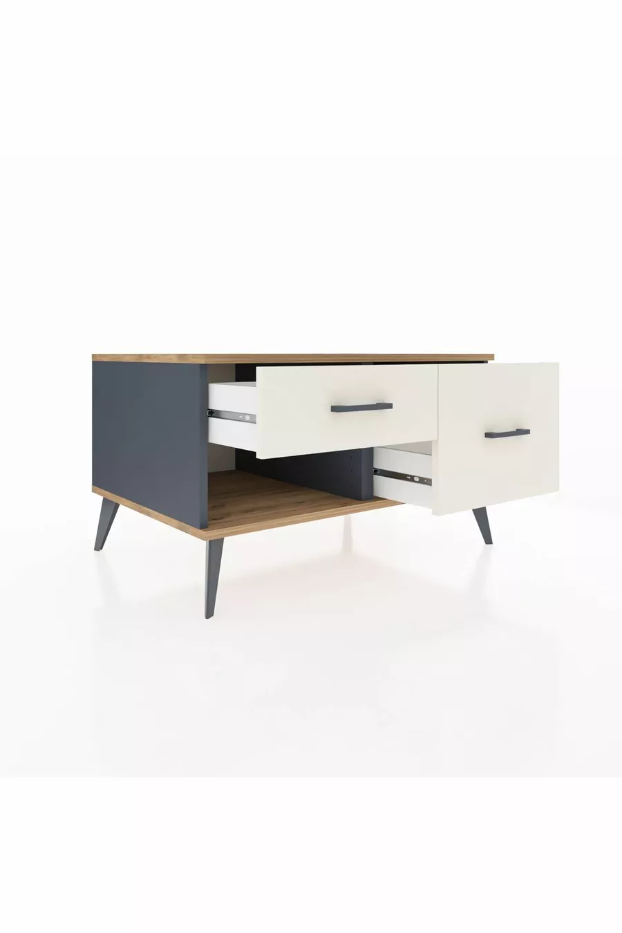 Commode Kronos 2 tiroirs Anthracite-Sapin/Pierre de lune