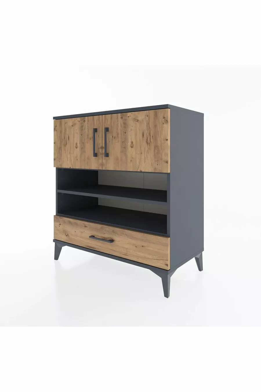 Bahut Hyperion 4 étagères avec 1 tiroir et 2 portes Anthracite-Pin