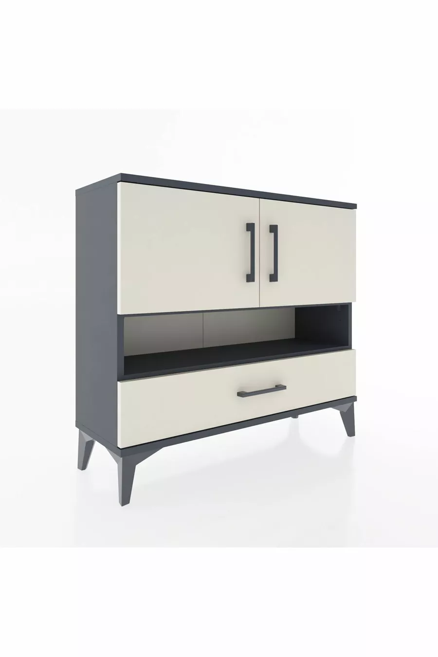 Commode Arges 3 étagères 1 tiroir 2 portes Anthracite-Patine de pierre