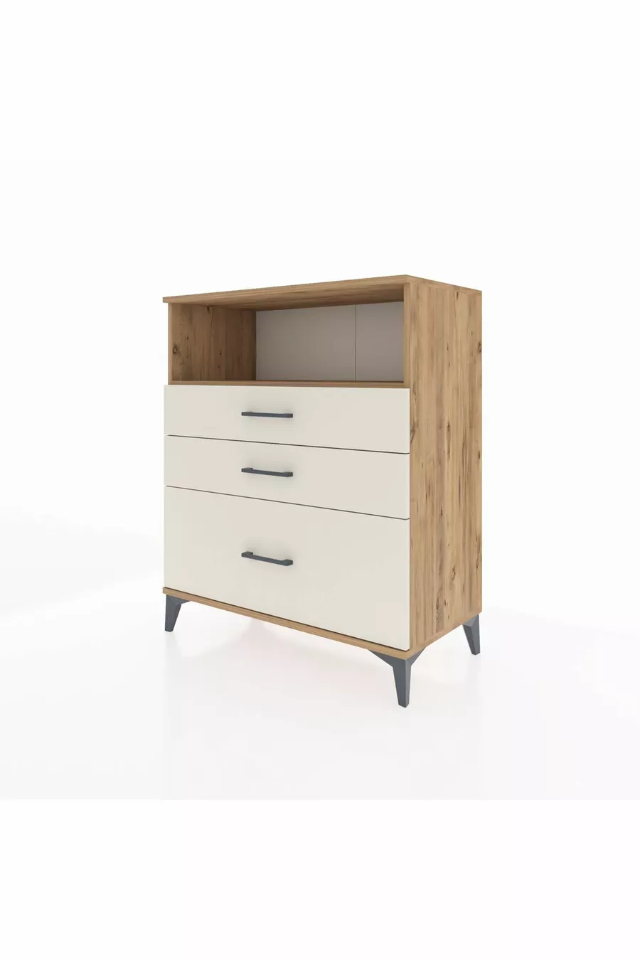 Commode Hyperion Étagère simple 3 tiroirs en pin - pierre de lune