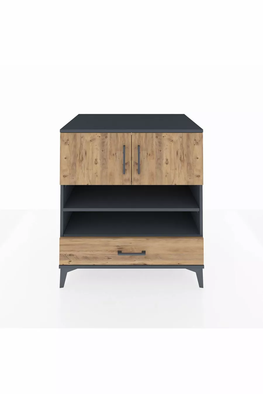 Commode Kronos avec 4 étagères, 1 tiroir et 2 portes, Anthracite-Sapin
