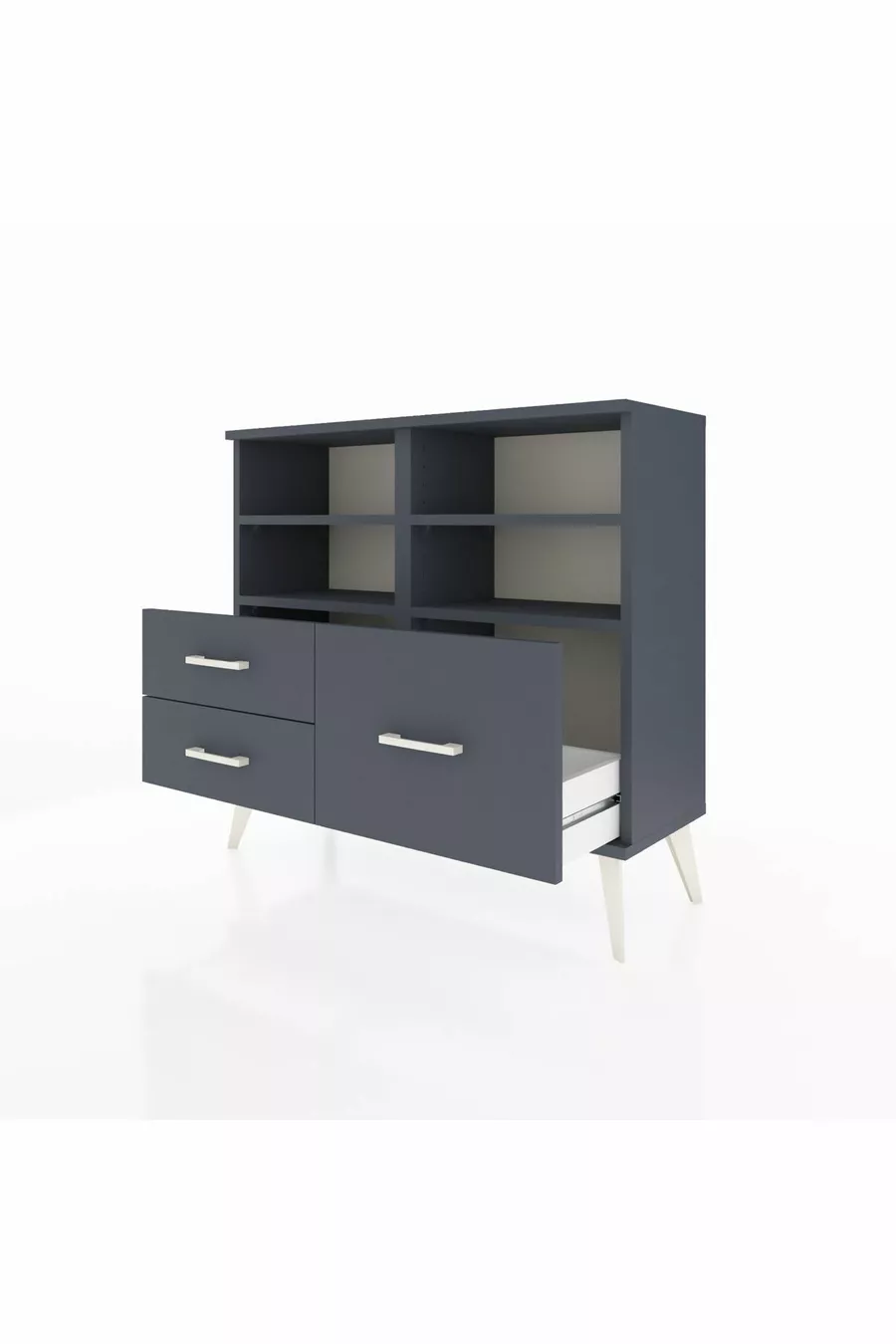 Commode Arges 4 étagères 3 tiroirs Anthracite-Anthracite