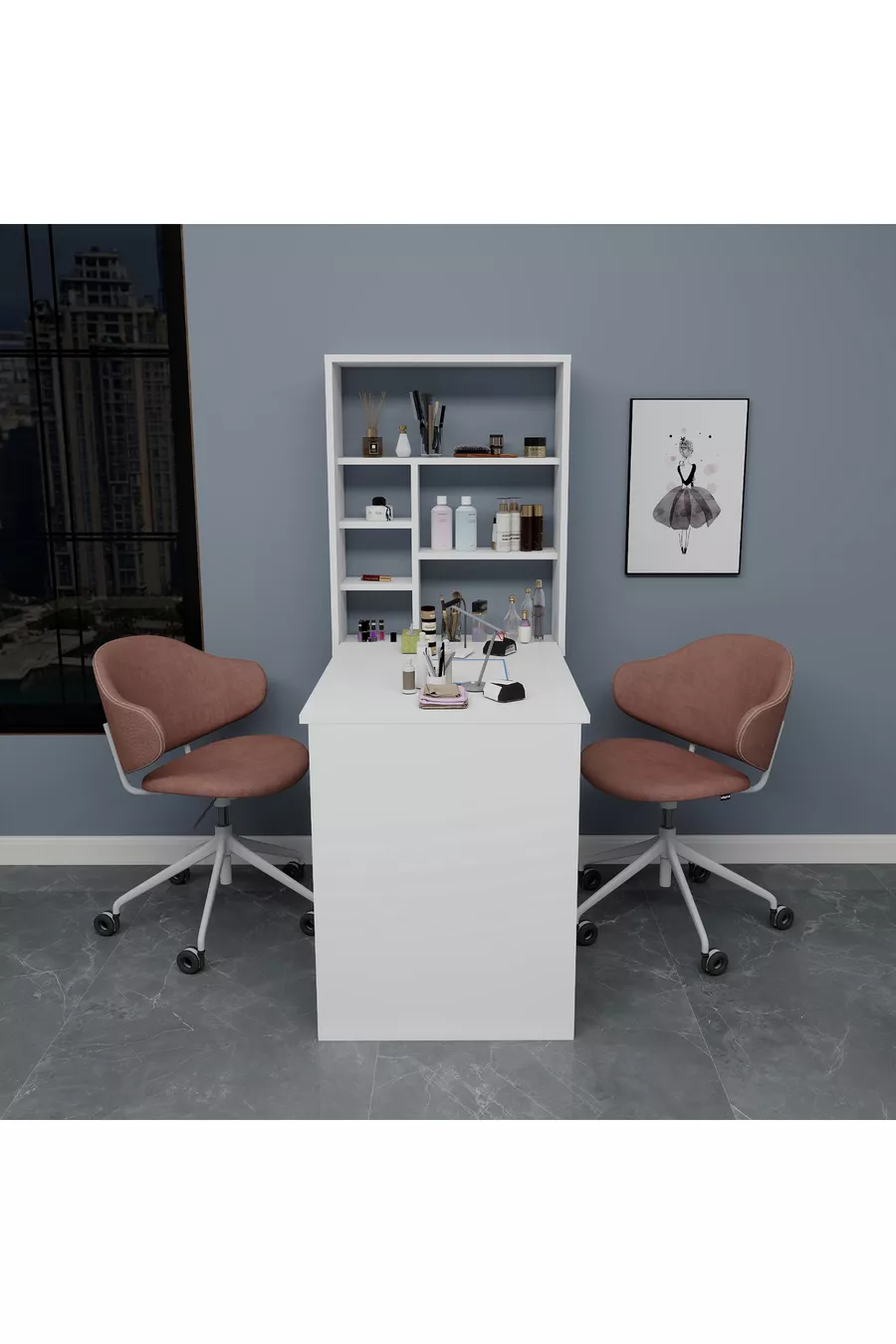Table de manucure et pédicure avec étagères en cèdre, blanc - Cèdre