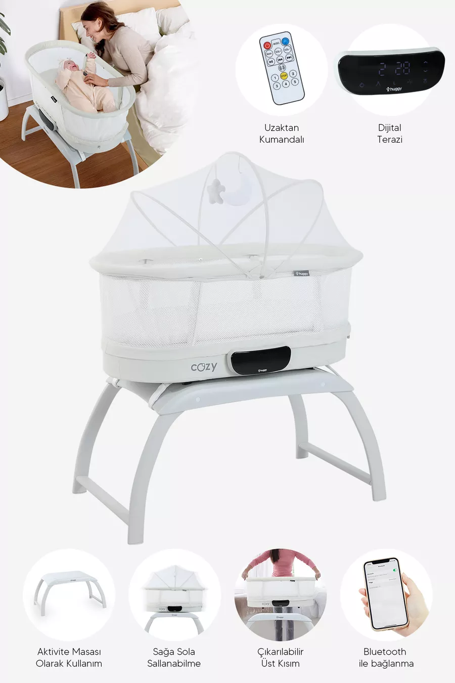 Berceau automatique à balancement 4 en 1 confortable avec Bluetooth, musique et télécommande – Portable