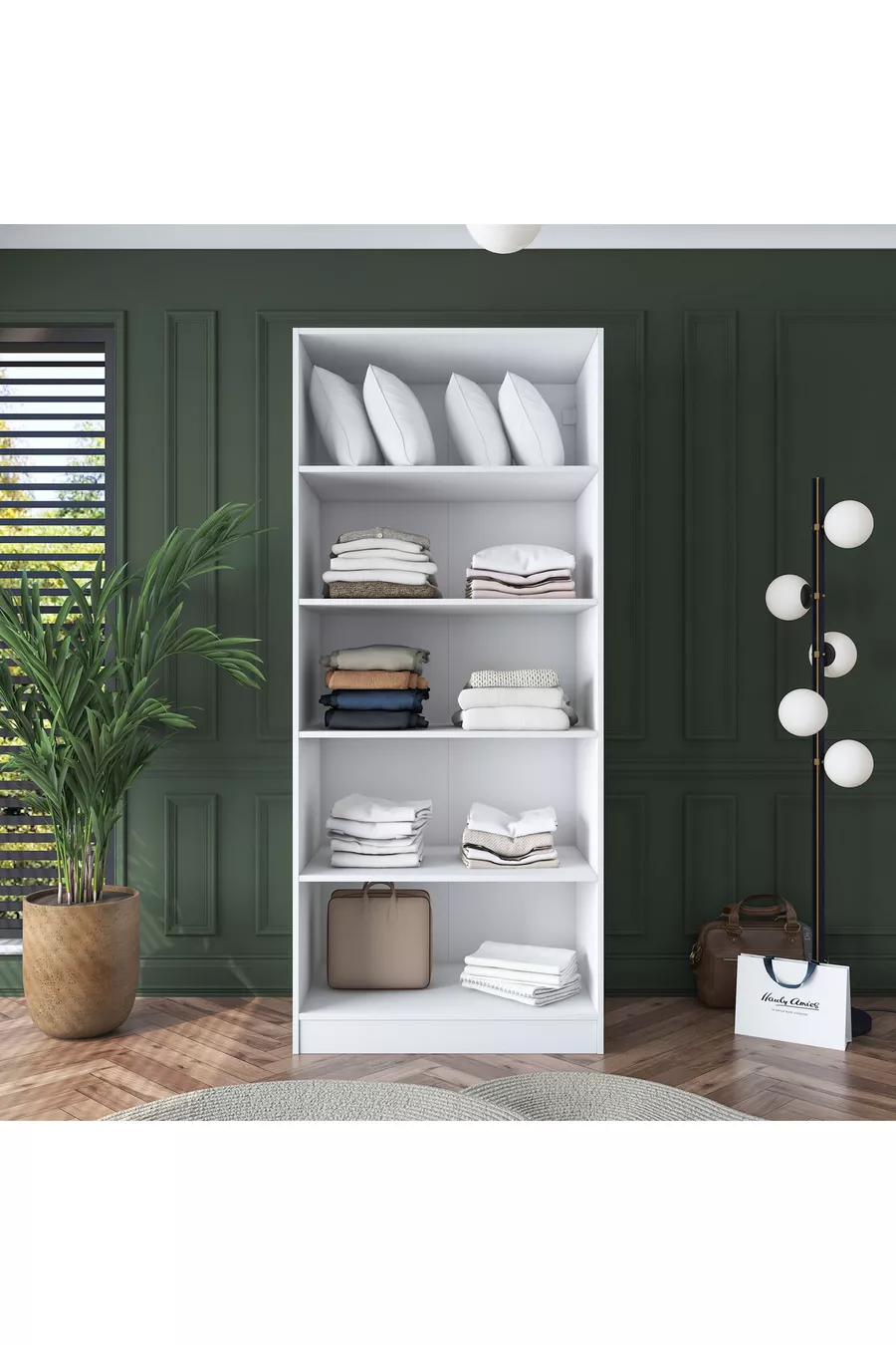 Armoire Rani  2 portes 4 étagères 5 compartiments blanc