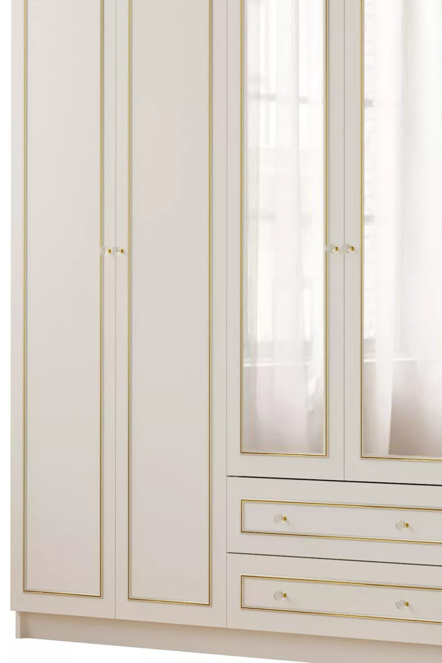 Armoire Gold Country avec miroir, 6 portes et 2 tiroirs