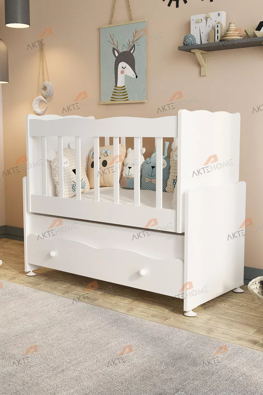 Berceau à bascule avec tiroir pour maman – Modèle blanc, confortable et sûr