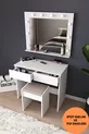 Coiffeuse avec miroir et éclairage LED, tabouret, tiroirs compartimentés pour cosmétiques