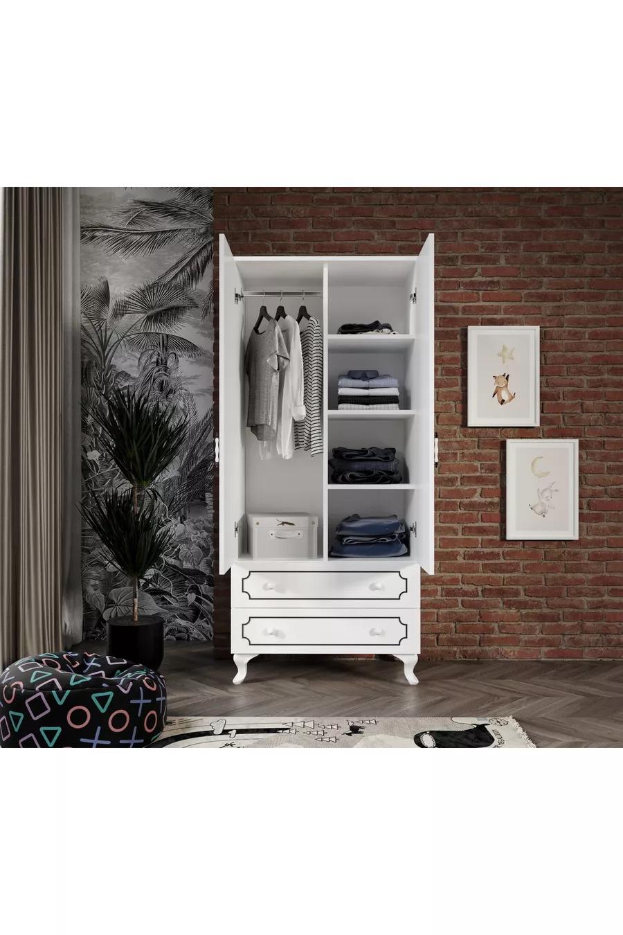 Armoire moderne à 2 portes et 2 tiroirs, penderie - MDF de première qualité
