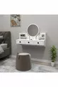 Table de maquillage murale Polina avec miroir, étagères et tiroirs, blanc - Polina
