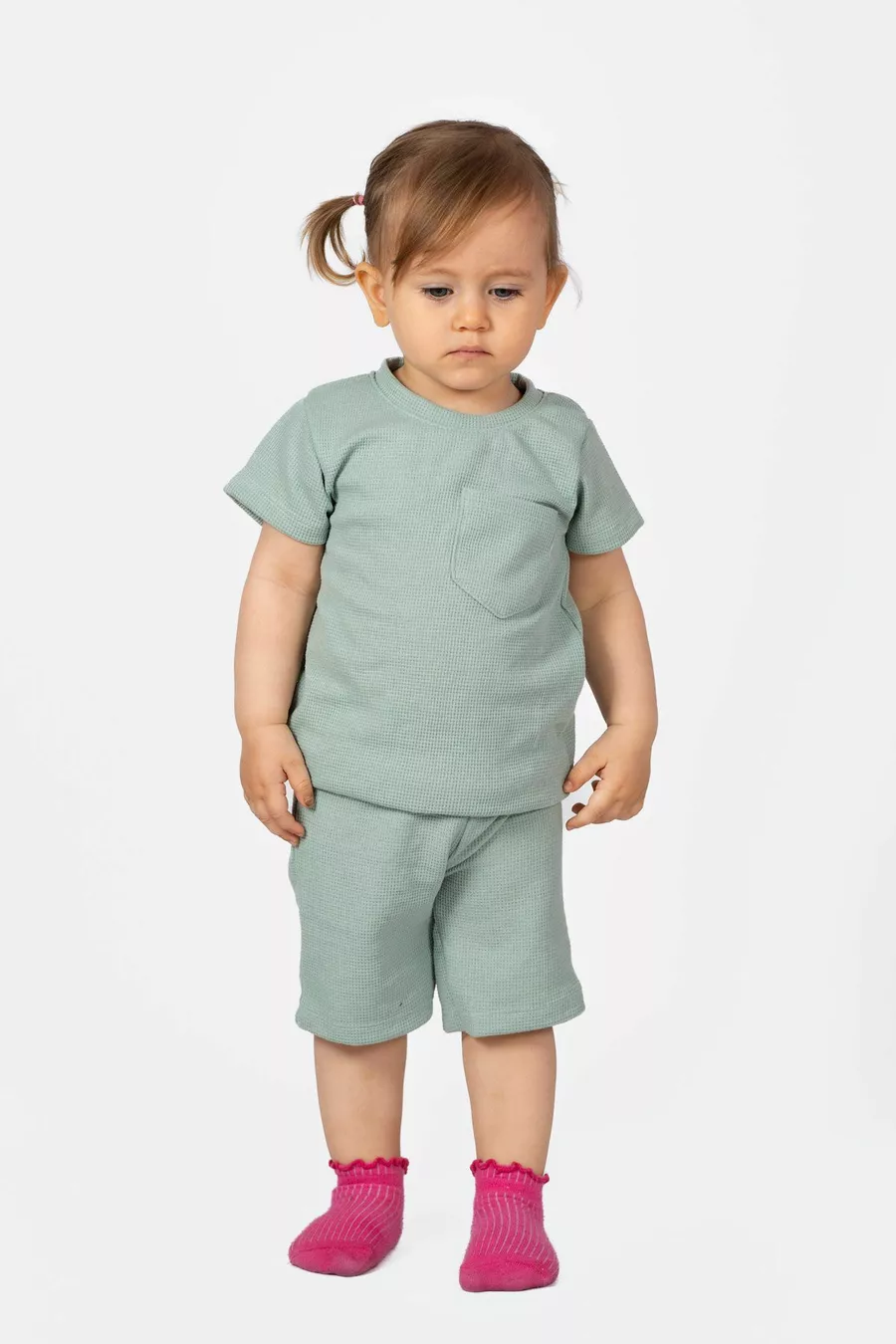 Ensemble d'été 2 pièces en tissu gaufré en coton avec détails de poche