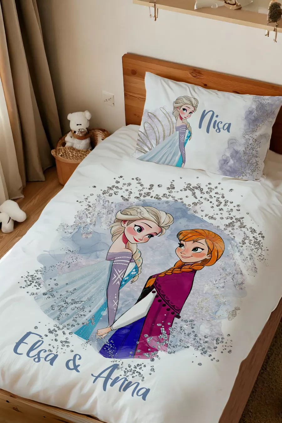 Parure de lit une personne avec impression personnalisée Elsa Anna