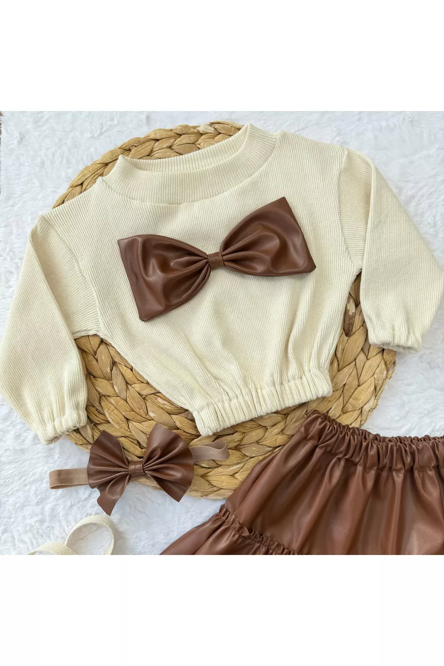 Ensemble pour Fille & Bébé Jupe en Cuir Body à Nœud Ensemble avec Bandeau