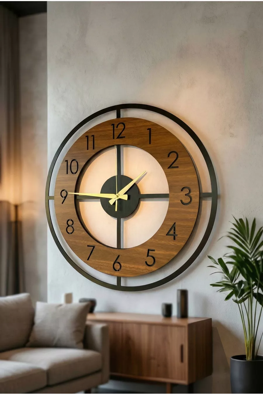 Horloge murale silencieuse de Noël en bois noir noyer avec motif de couleur,  cm
