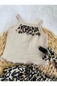 ENSEMBLE DE 4 PIÈCES POUR FILLE : JUPE À VOLANTS IMPRIMÉ LÉOPARD, BLOUSE, BANDEAU ET CHAUSSETTES