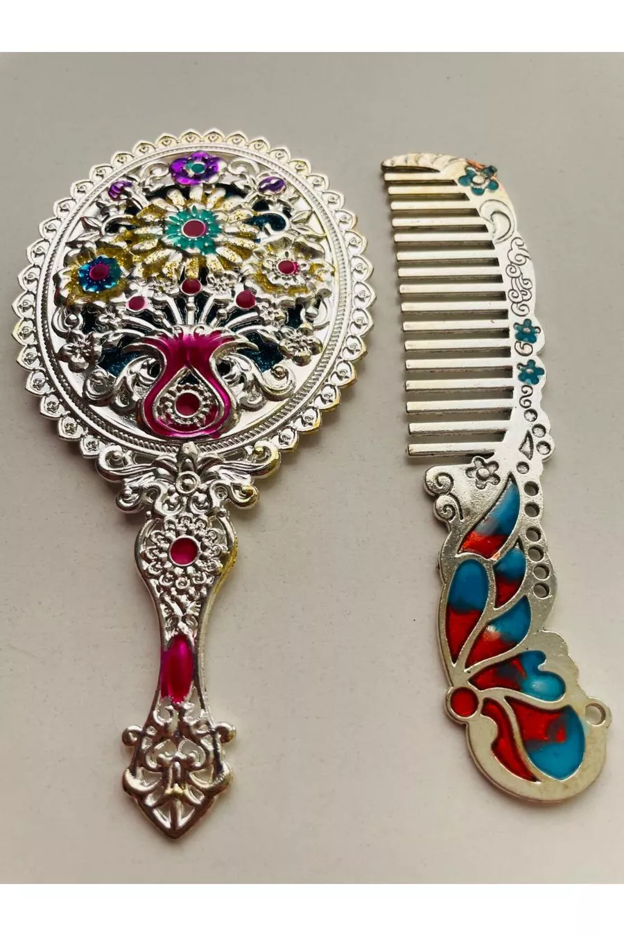 Ensemble Miroir et Peigne, Métal-Boîte-Cadeau, Brosse à Cheveux avec Miroir de  cm