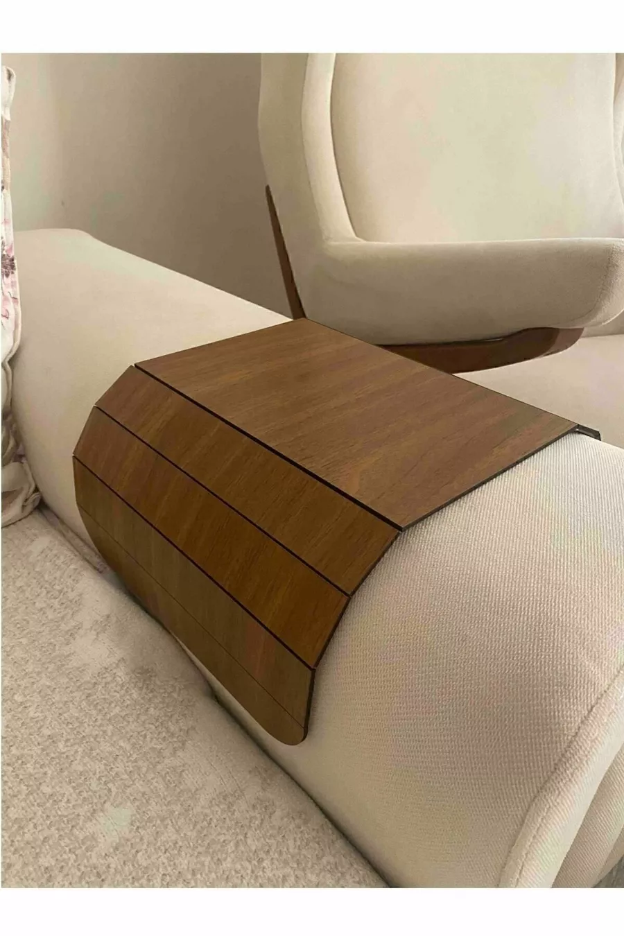 Tablette de canapé en bois de noix de bois foncé, Table d'appoint, Chapelet, Noix, ,5 cm de diamètre, Service américain