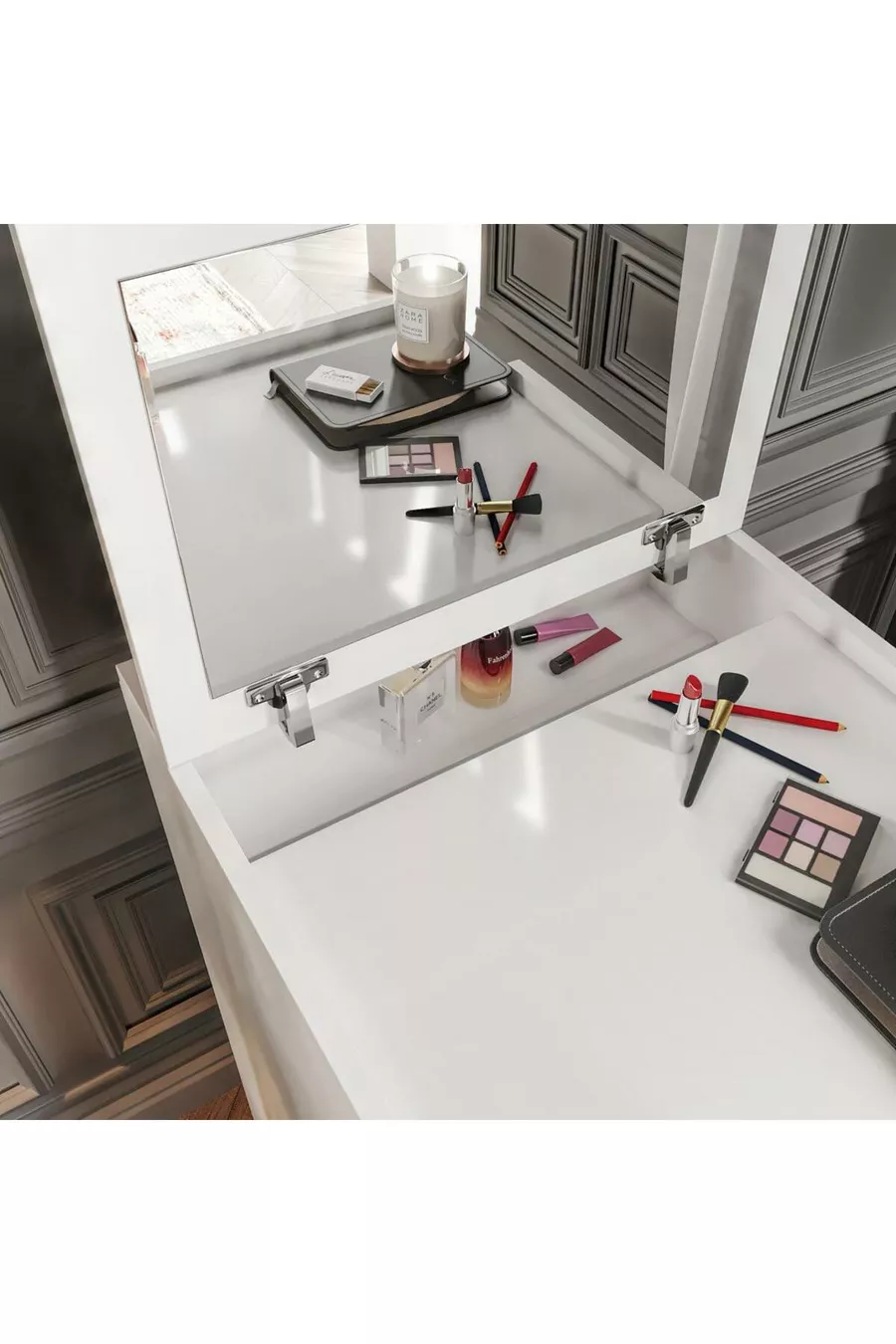 Merlin Mobilier Table de Maquillage Polyvalente avec 3 Tiroirs et Pouf Princesse