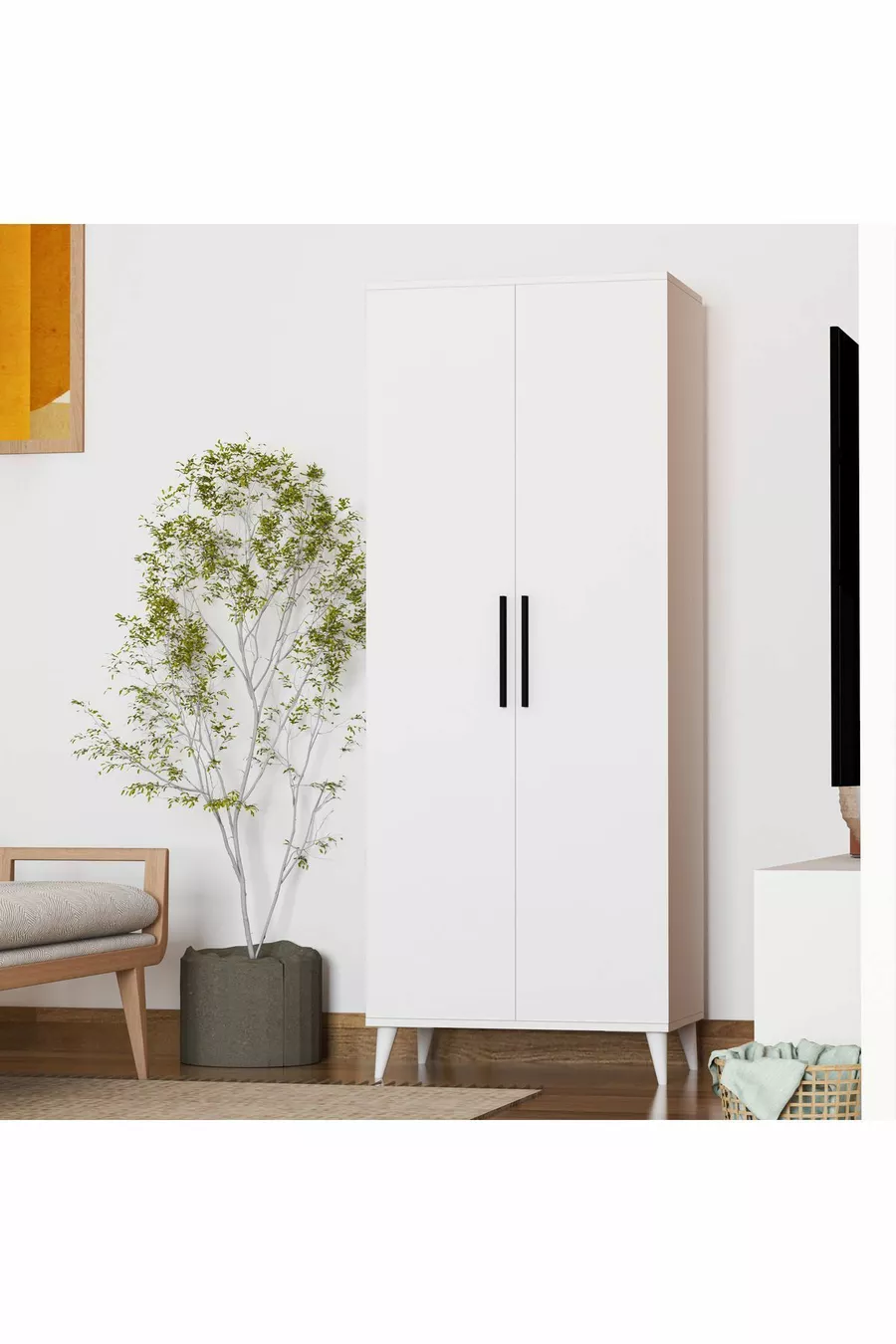 Armoire à 2 portes avec penderie et étagère