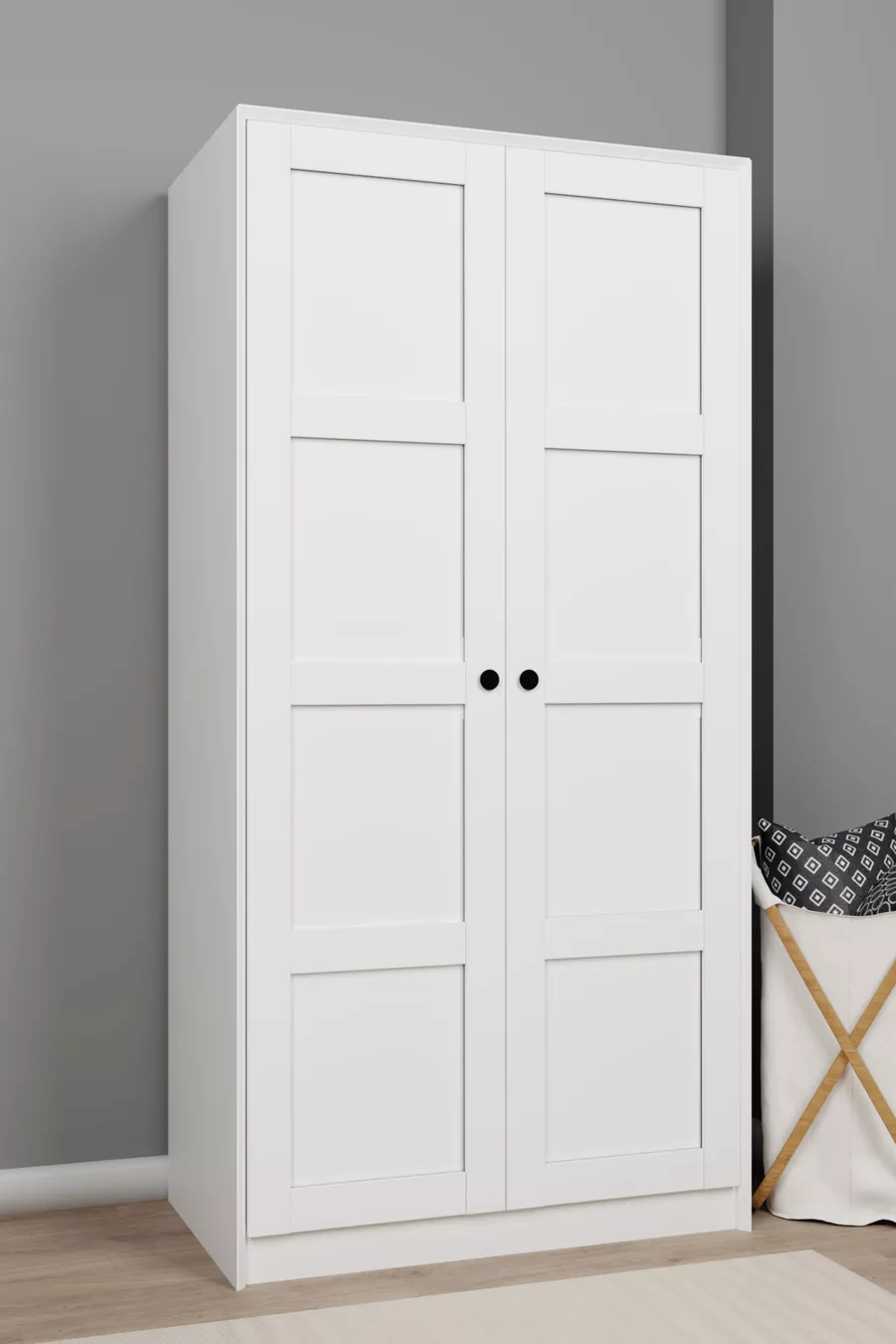 Armoire à deux portes Lucas et placard multifonction - Blanc mat