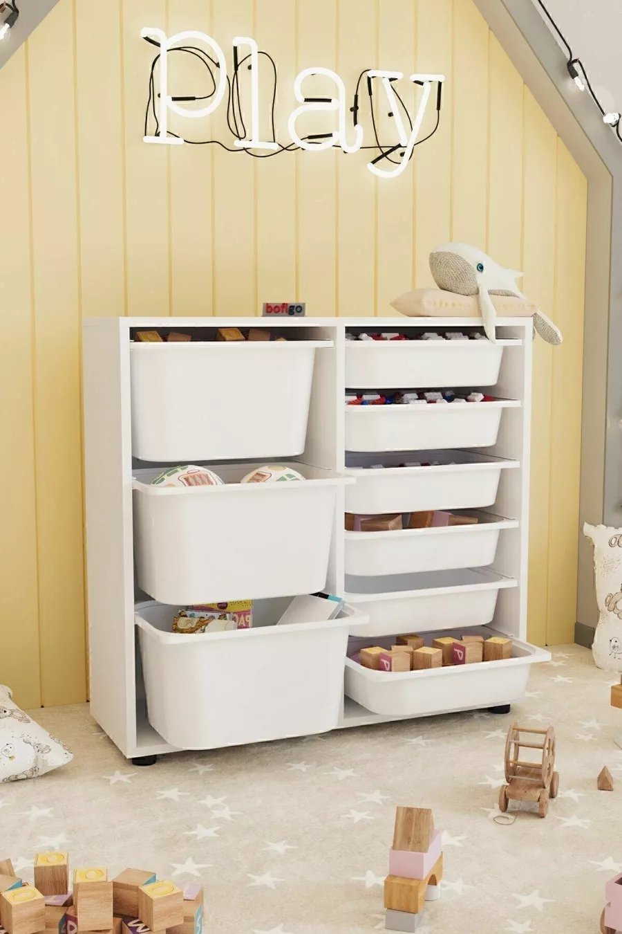 Armoire à 9 paniers Armoire multi-usages Armoire à jouets Vert clair et blanc
