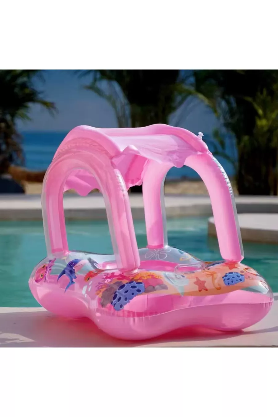 Bouée pour bébé avec tente ombragée Enfant Bouée de mer Bouée de bébé 0-4 ans Bateau pour bébé Rose