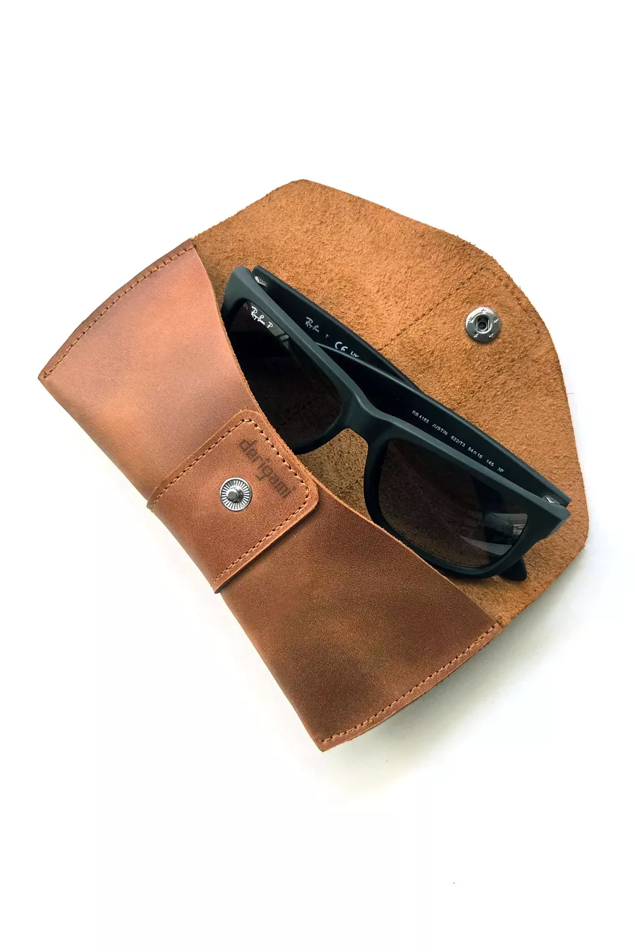 Étui à lunettes fait main en cuir véritable | Avec bouton-pression, intérieur en daim