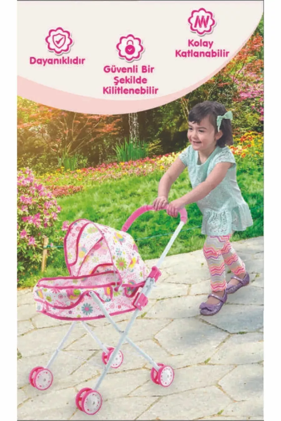 Poussette pour poupée en métal de qualité avec lit et auvent