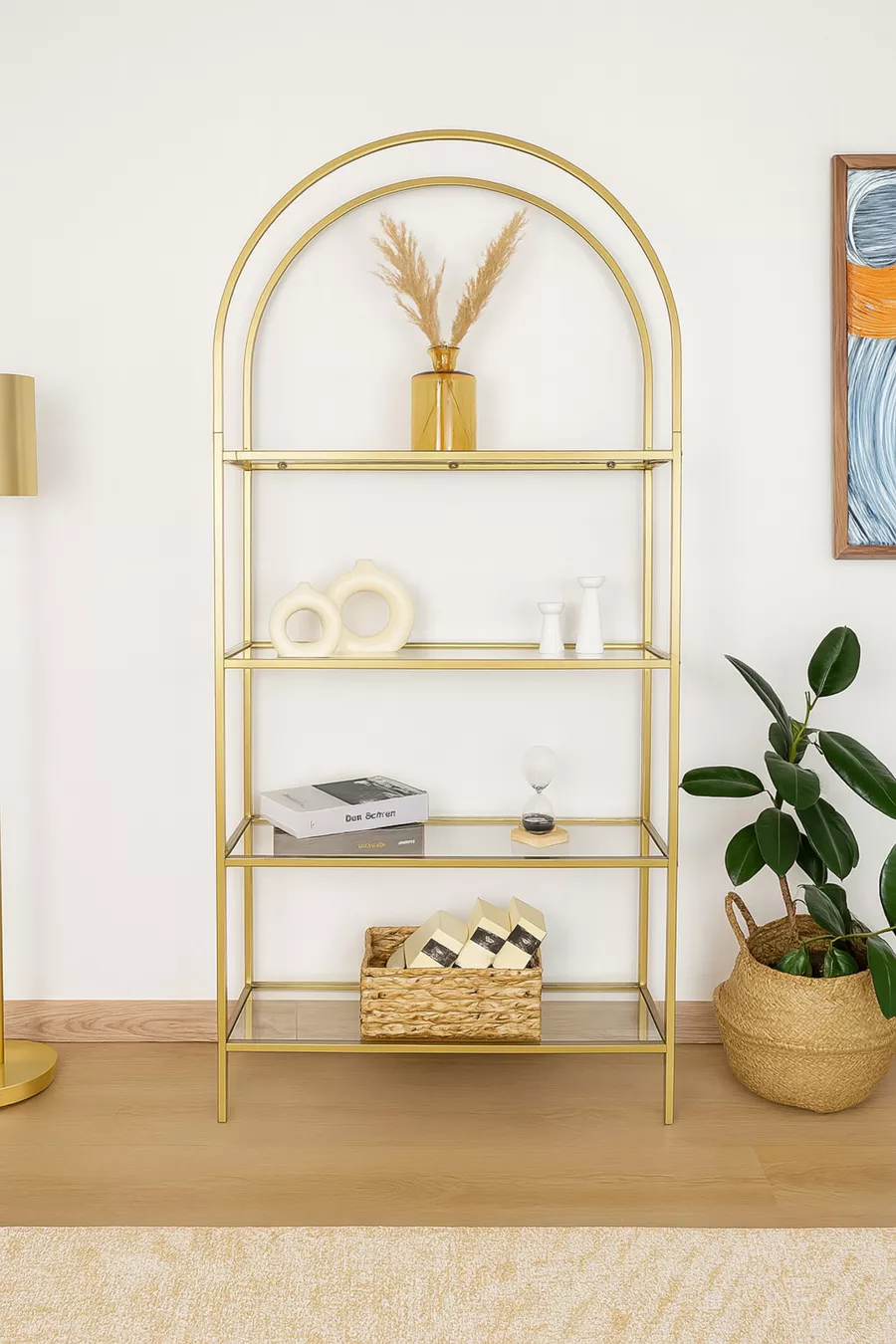 - Étagère décorative Mona Gold Bibliothèque Accessoire Étagère de cuisine Verre transparent