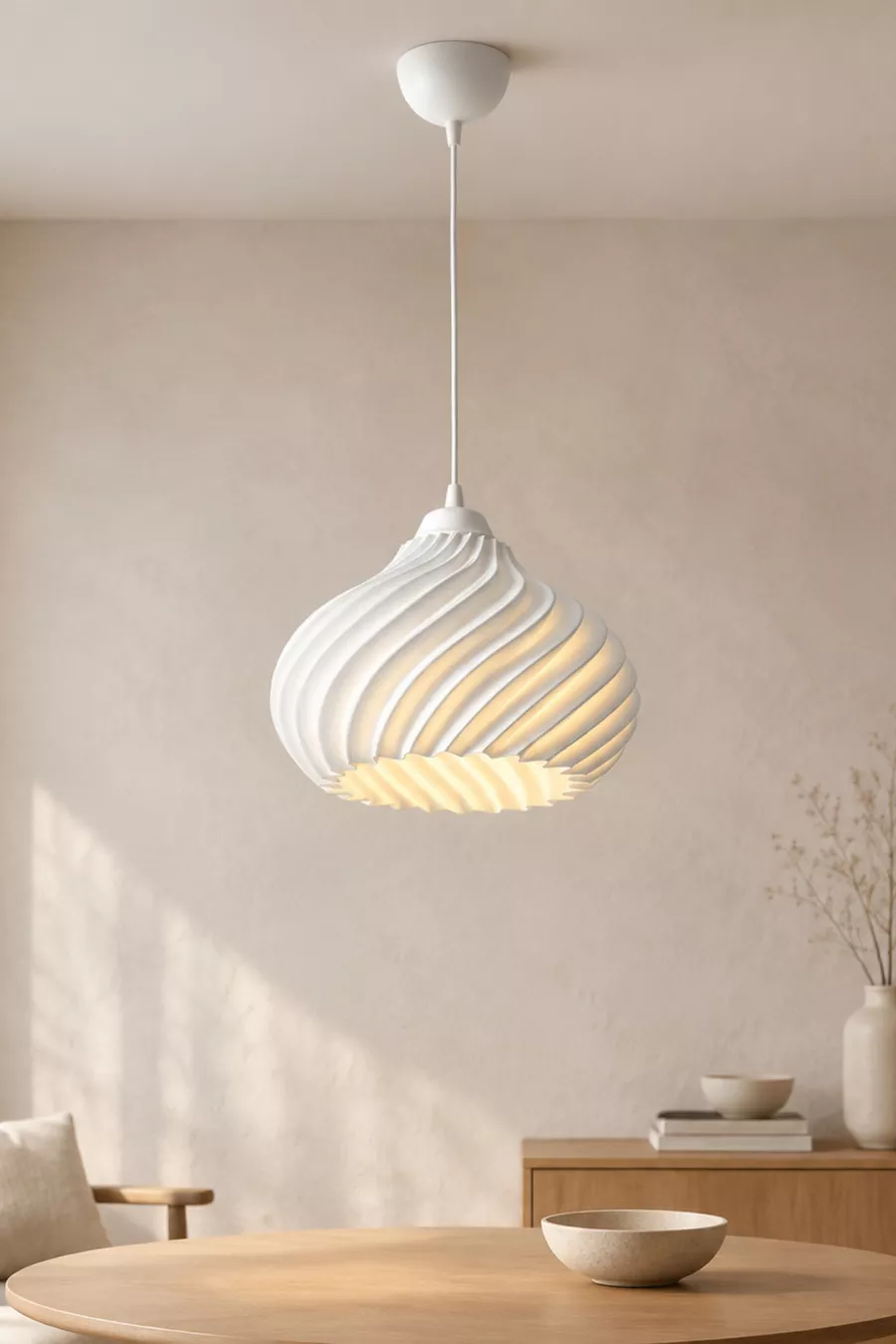 Suspension simple Yummy à motif ondulé blanc, style moderne, cuisine, salon, chambre à coucher (Bioplastique) 