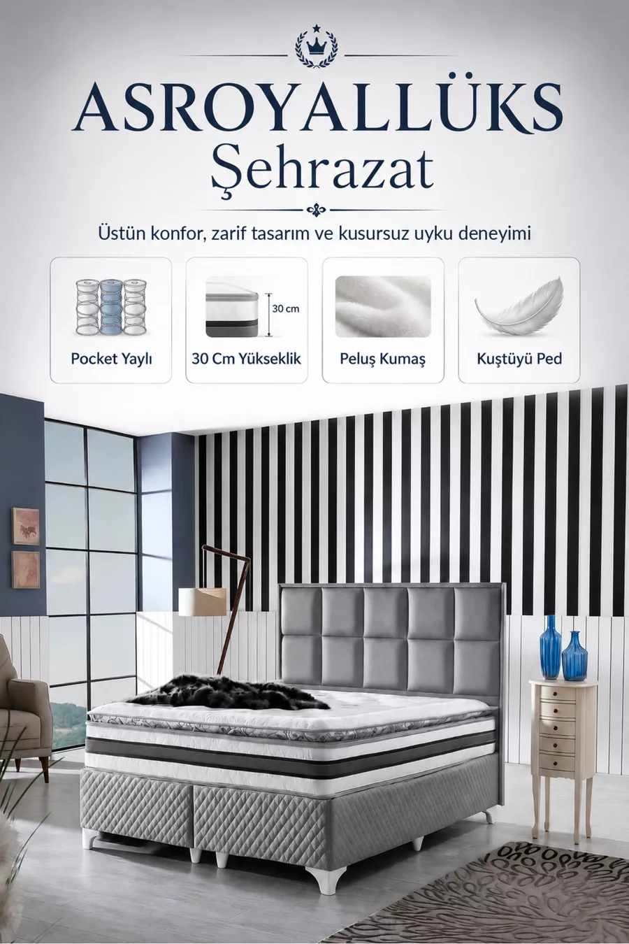 Matelas Şehrazat Ultra Orthopédique à Ressorts avec Poche et Garnissage en Plume de Lapin ( cm)