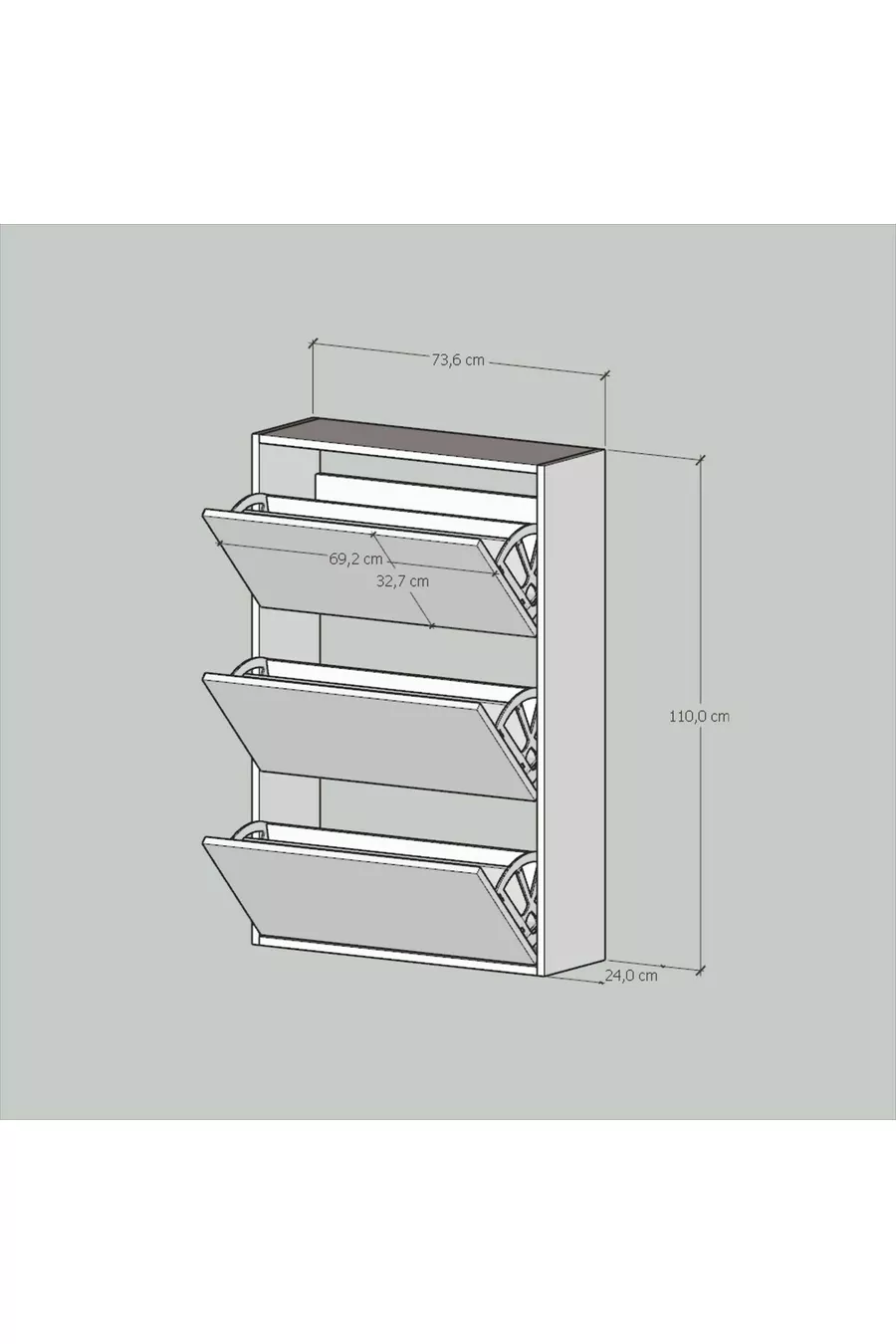 Meuble à chaussures blanc avec 3 portes et étagères coulissantes