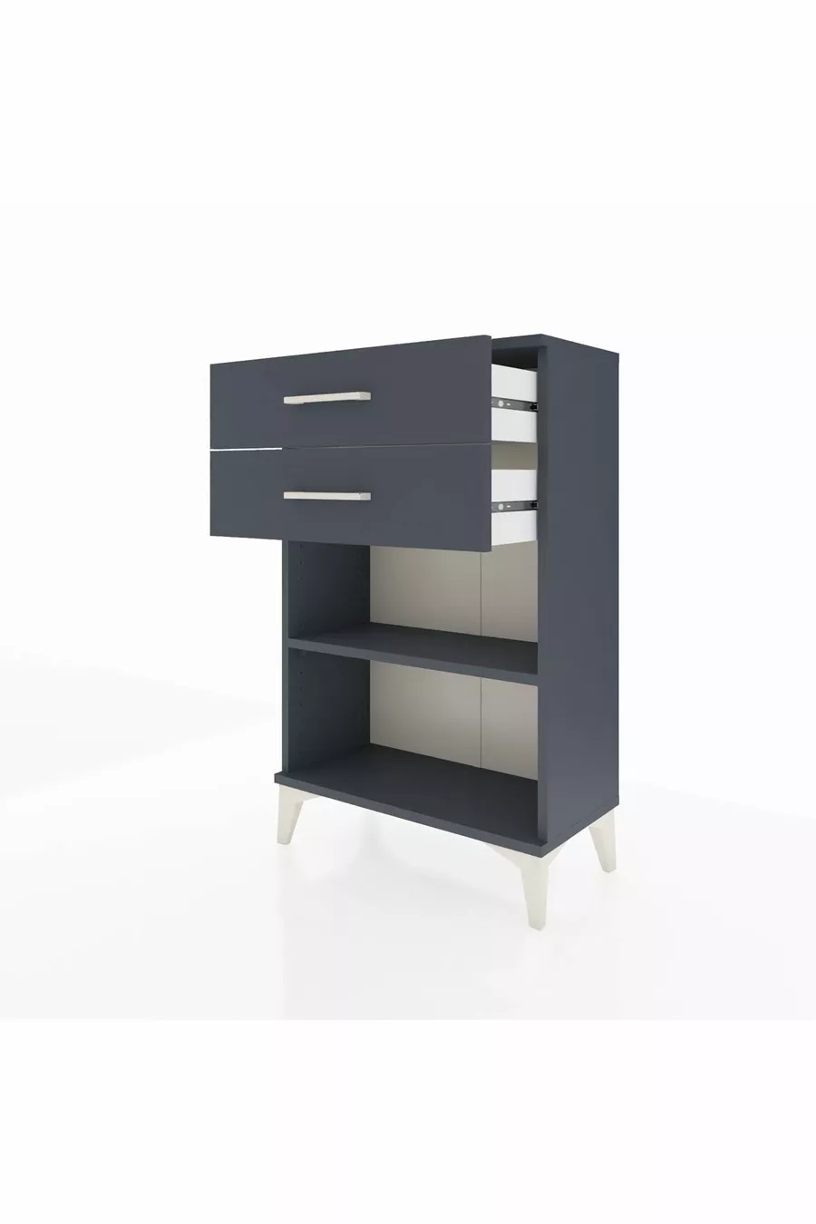 Chevet Arges à une étagère et 2 tiroirs Anthracite-Anthracite
