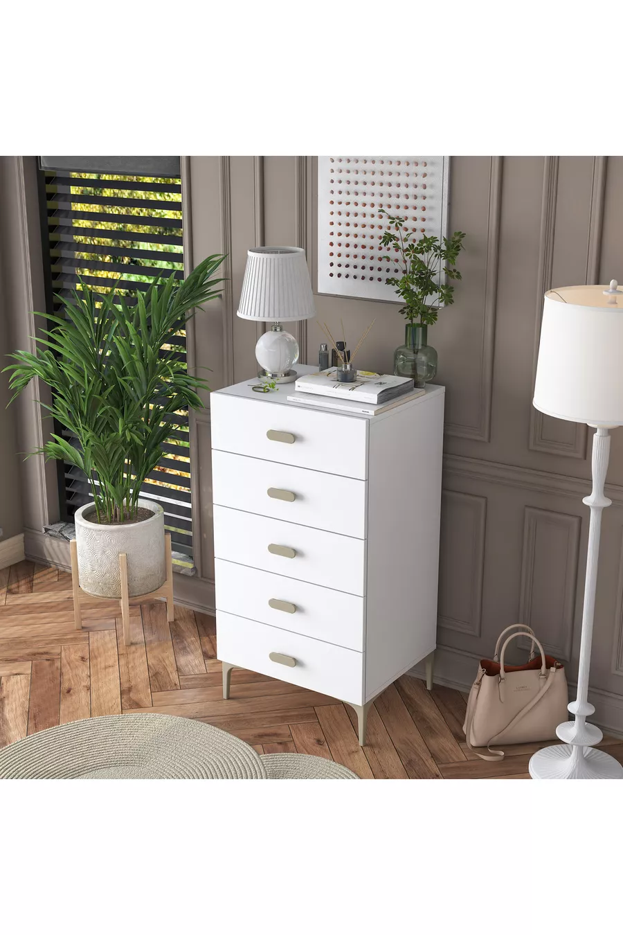 Rani Commode 5 Tiroirs Chambre à Coucher Chambre de Bébé Blanche