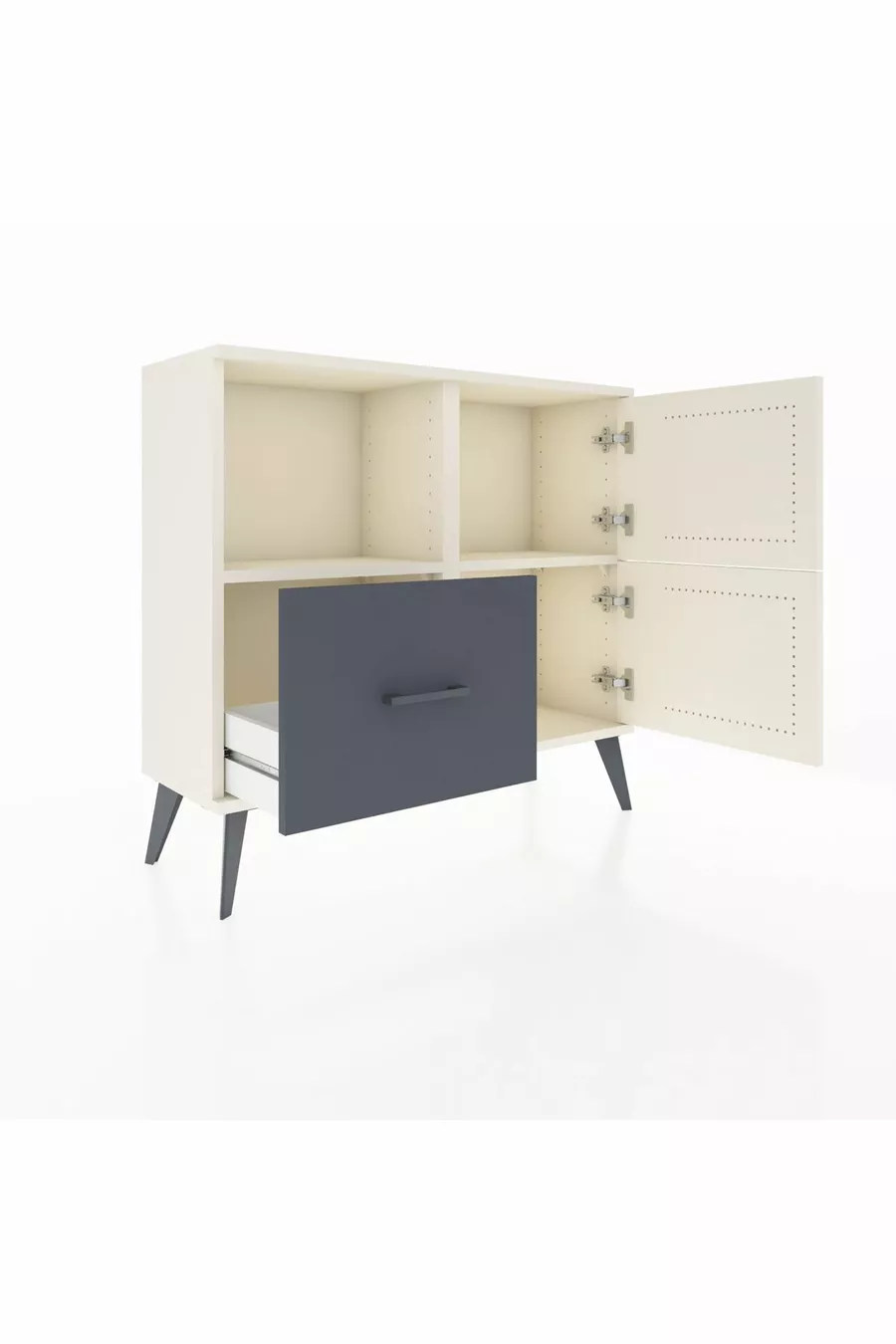 Commode Arges à 2 étagères, 1 tiroir, 2 portes, Pierre de lune/Anthracite