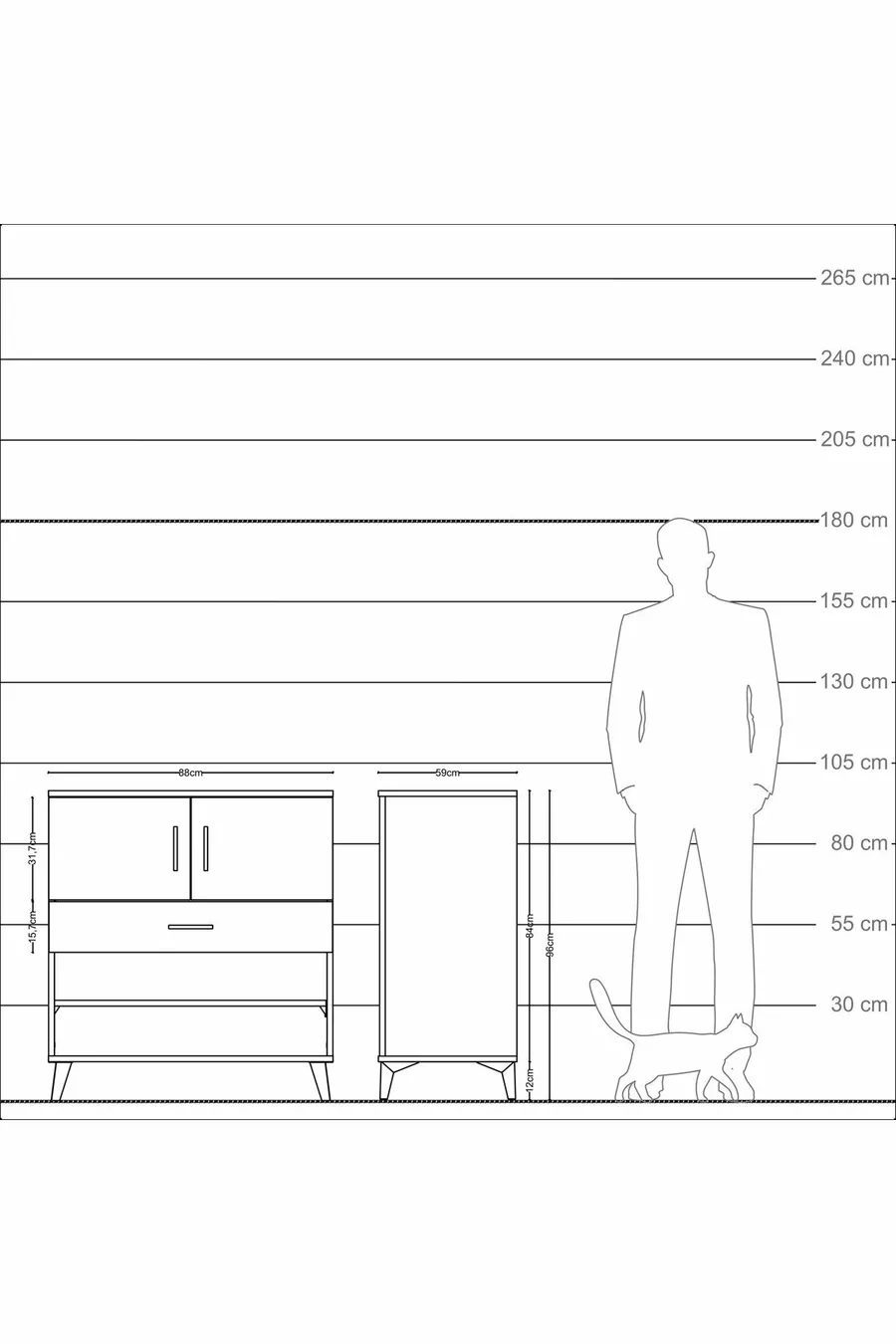 Commode Kronos avec 3 étagères, 1 tiroir et 2 portes, Anthracite-Sapin