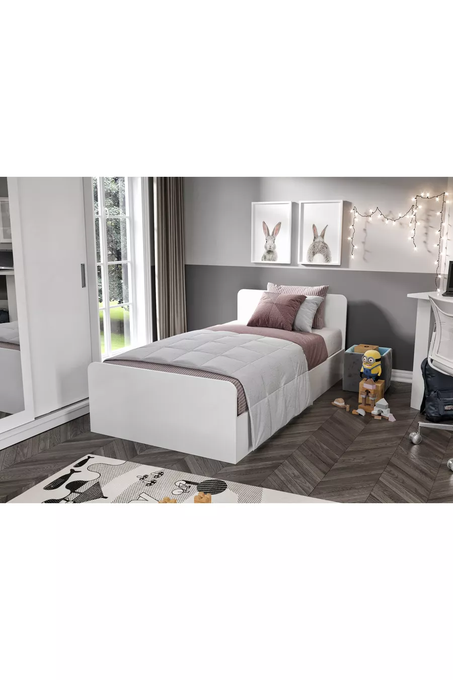 Chambre d'enfant Anemon en MDF pour une personne, 3 pièces - Armoire, bureau, lit en MDF de qualité supérieure