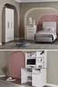 Ensemble Chambre d'Enfant Lit Coffre Tête de Lit & Armoire & Bureau & Commode - Blanc