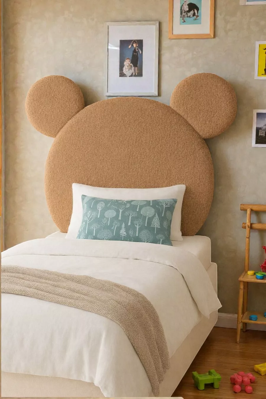 Tête de lit, peluche marron clair, tête de lit simple, tête de lit en peluche Mickey Mouse