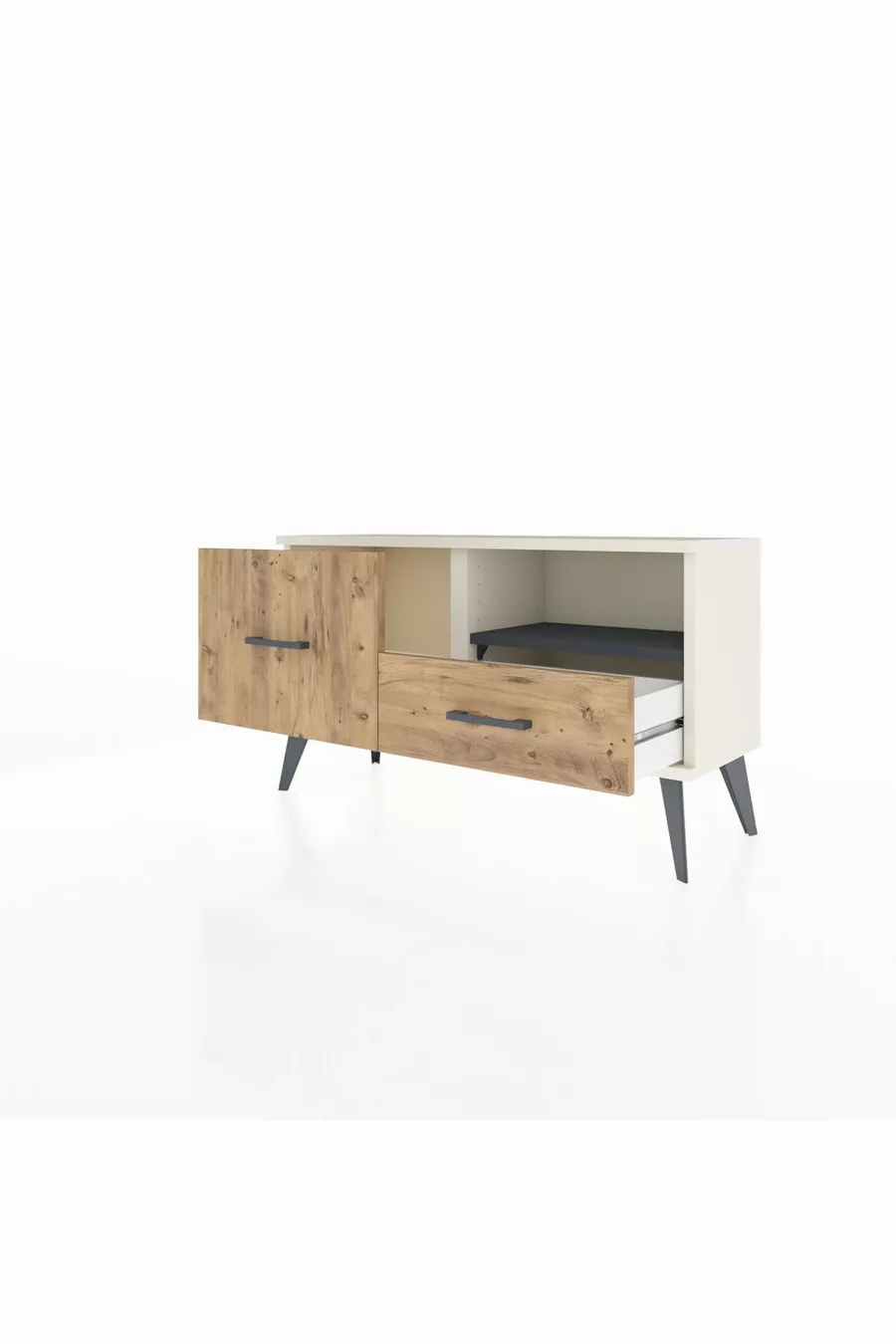 Commode Arges à une étagère et 2 tiroirs Agate-Anthracite/Merisiers