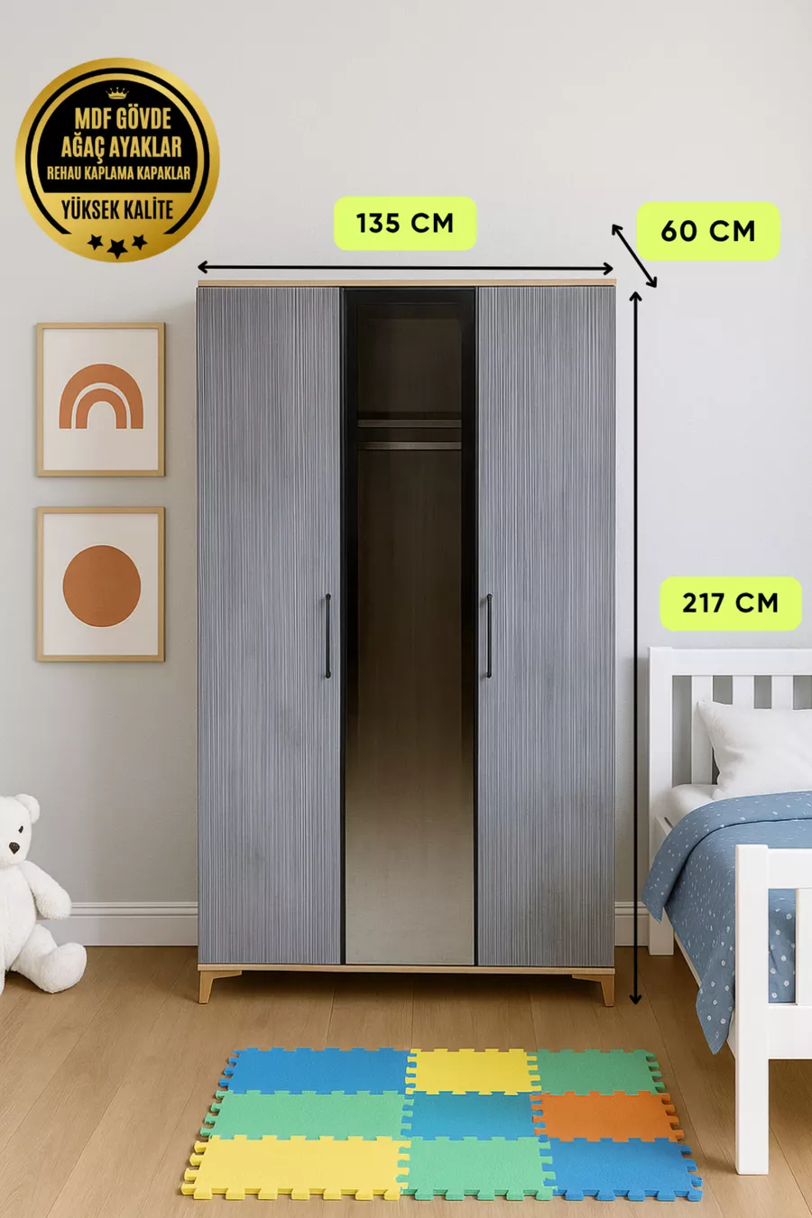 Armoire à 3 portes et tiroirs Ege | Qualité MDF | Design moderne | Élégante et fonctionnelle