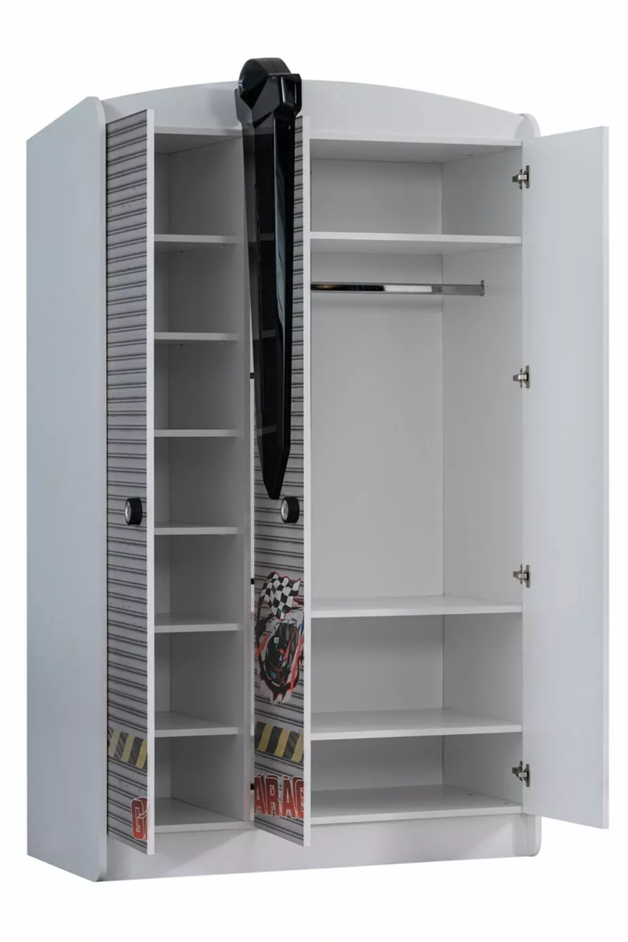 Chambre d'enfant - Lit voiture avec siège Audi, Armoire 3 portes Sports, Bureau, Commode - Blanc