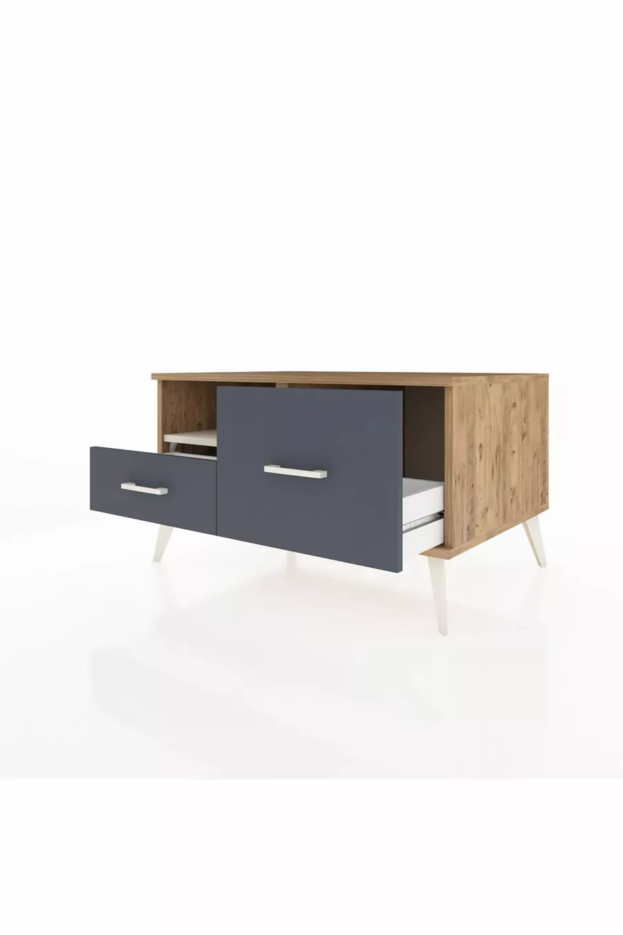 Commode Kronos à une étagère et 2 tiroirs Pin-Pierres d'ardoise/Anthracite
